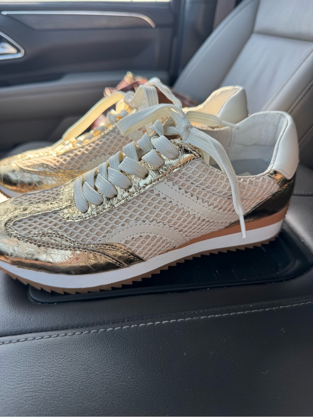 Dolce Vita Gold and Cream Mesh Lace-Up Sneakers